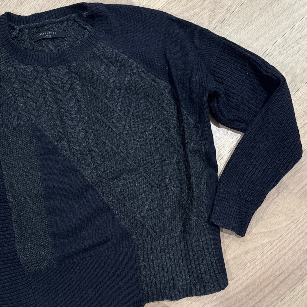 All Saints Black and Charcoal Patchwork Sweater - image 3